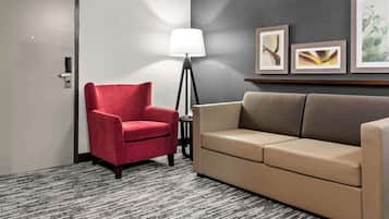 Hypo-allergenic bedding, desk, blackout drapes, iron/ironing board