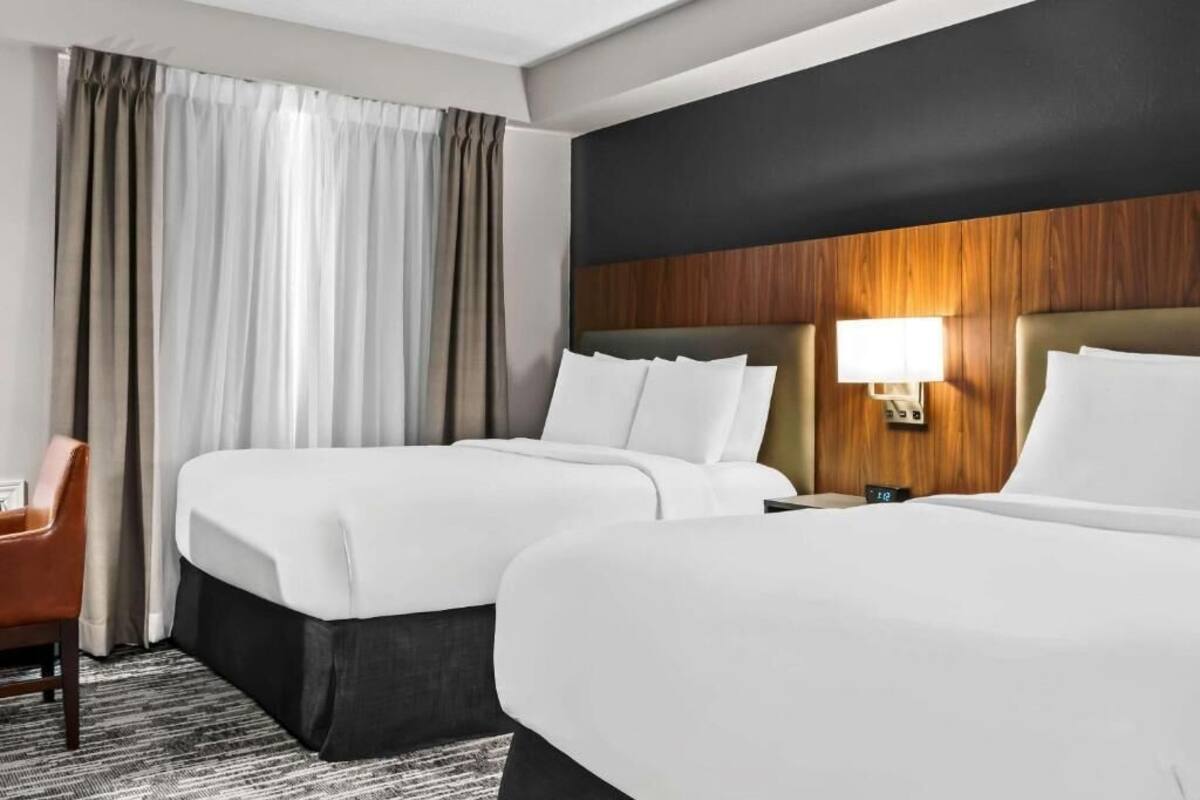 Hypo-allergenic bedding, desk, blackout curtains, iron/ironing board