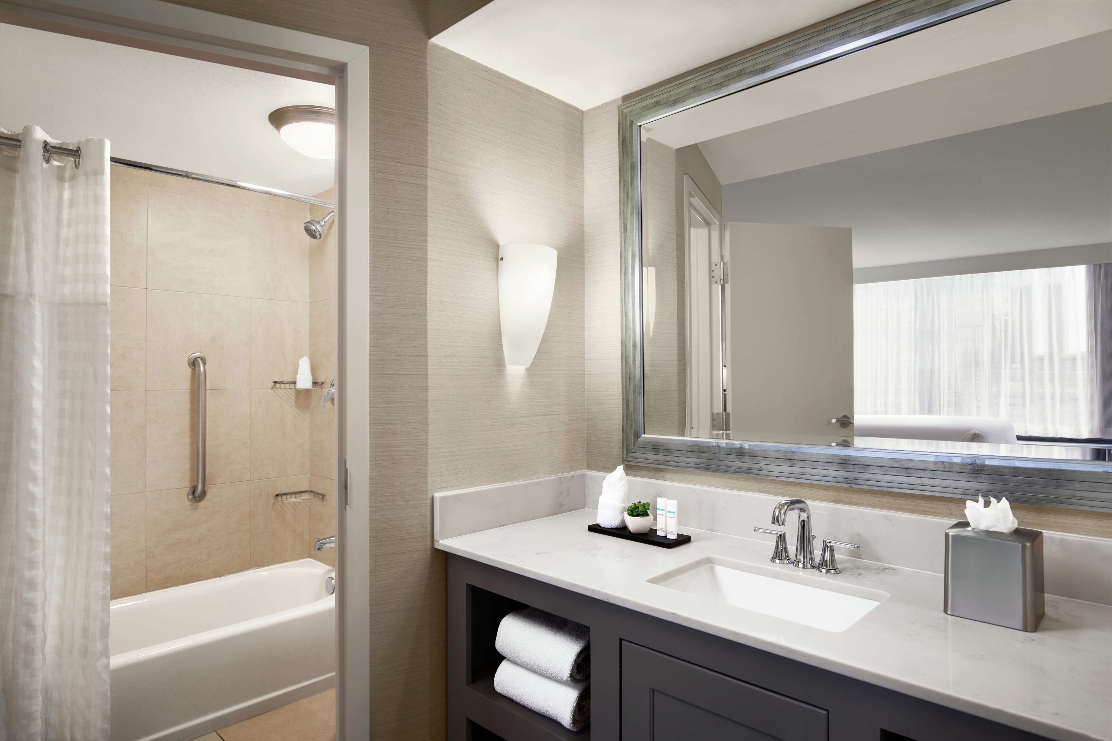 suite, two queen beds, accessible | bathroom | combined shower/bathtub, designer toiletries, hair dryer, towels