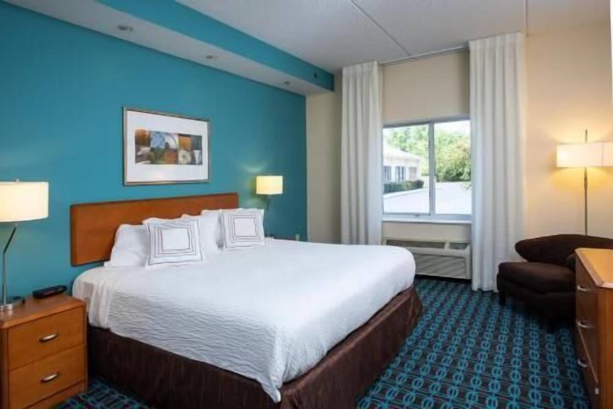 Down duvets, desk, blackout curtains, iron/ironing board