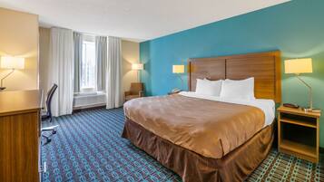 Down duvets, desk, blackout curtains, iron/ironing board