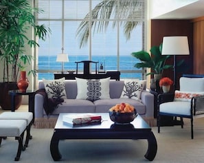 Halekulani Suite | リビング エリア | 40 インチの液晶テレビ (ケーブル放送視聴可)、テレビ