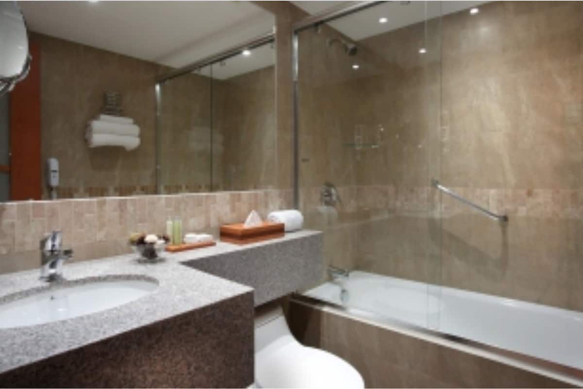 shower, free toiletries, hair dryer, bathrobes