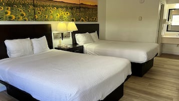 Desk, free WiFi, bed sheets, alarm clocks