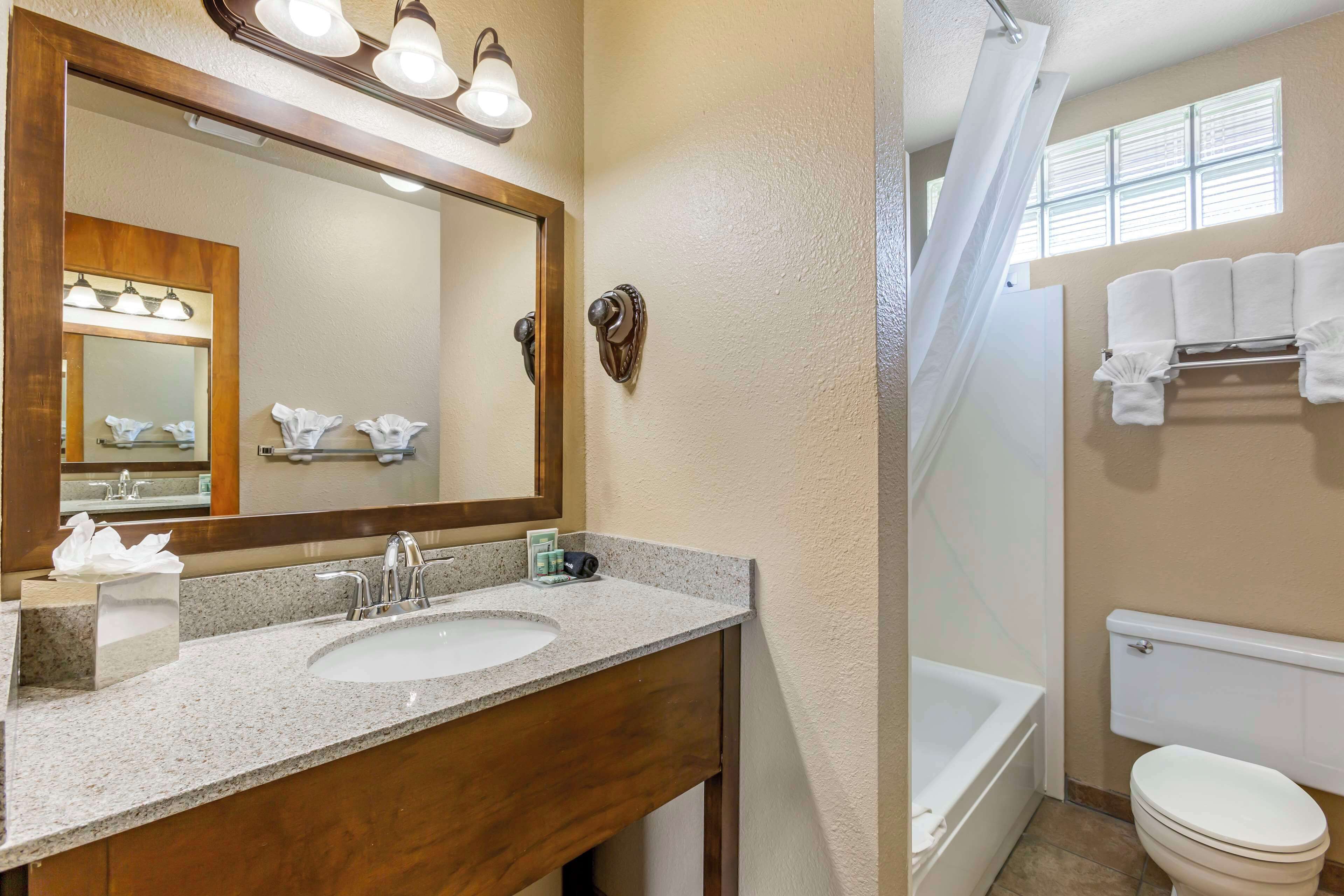 A bathroom with a sink, mirror, and toilet.