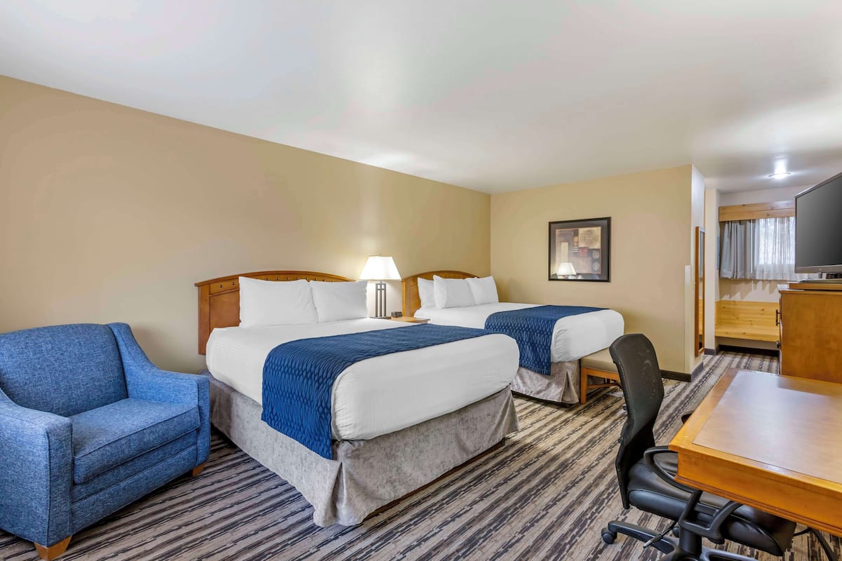 Standard Room, 2 Queen Beds, Non Smoking, Refrigerator & Microwave | 1 bedroom, desk, laptop workspace, blackout drapes