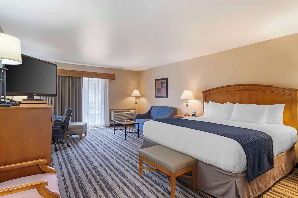 Standard Room, 1 King Bed, Non Smoking, Patio (Oversized Room) | 1 bedroom, desk, laptop workspace, blackout drapes