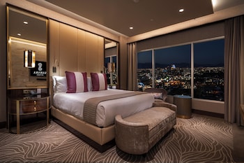 Marra Style Signature One Bedroom Suite | Hypo-allergenic bedding, in-room safe, desk, blackout drapes at SAHARA Las Vegas