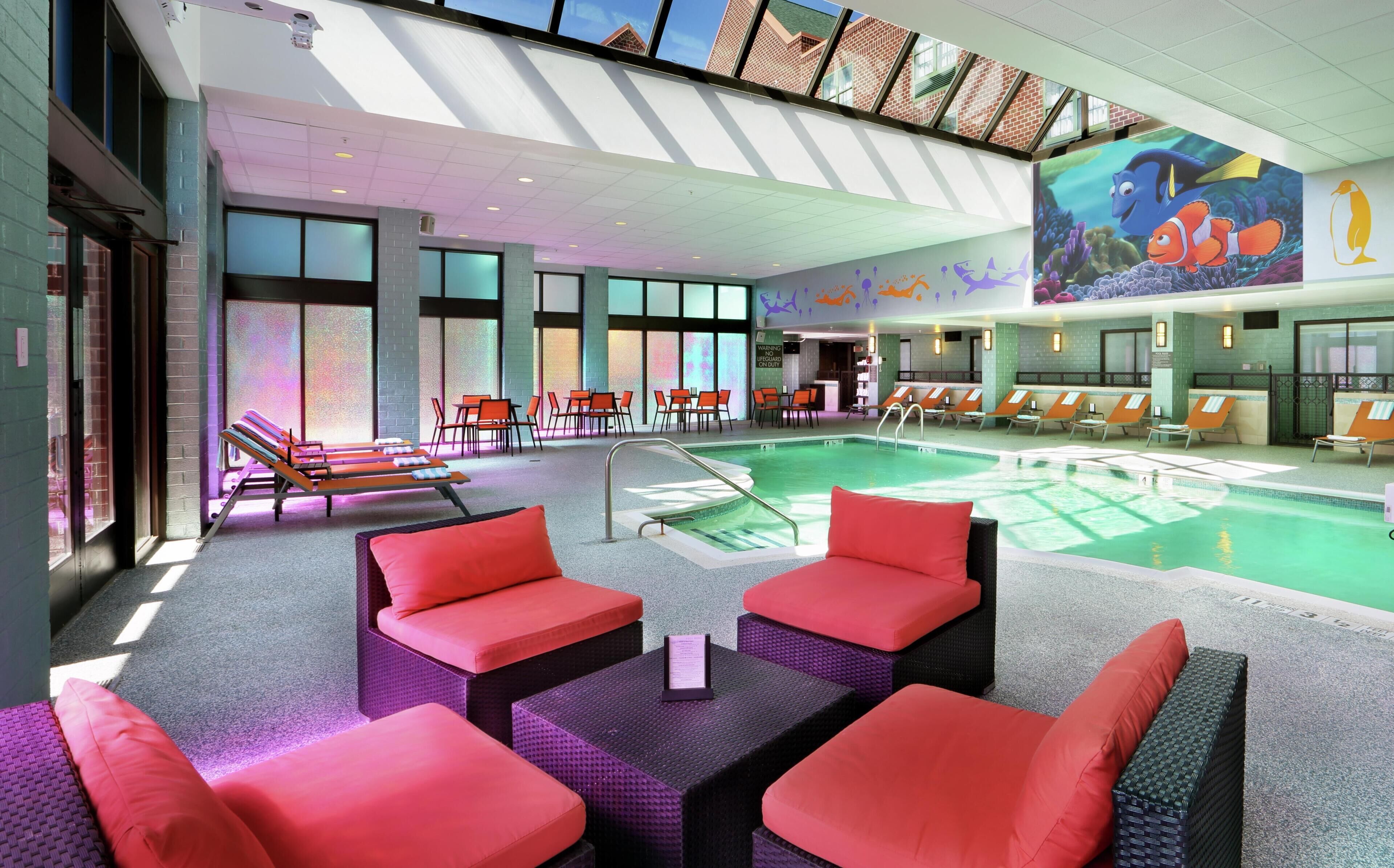 Alberca techada, acceso de 06:00 a 22:00, y camastros 