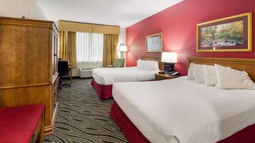 Desk, laptop workspace, iron/ironing board, free cribs/infant beds