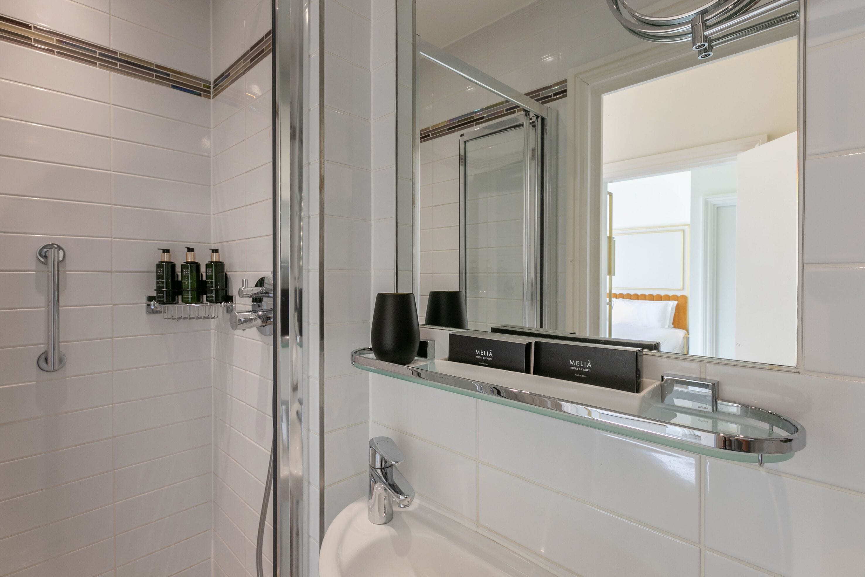 eco-friendly toiletries, hair dryer, towels