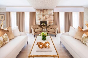 Presidential Suite, 1 Bedroom | Living room | 32-inch LCD TV with premium channels, TV, DVD player