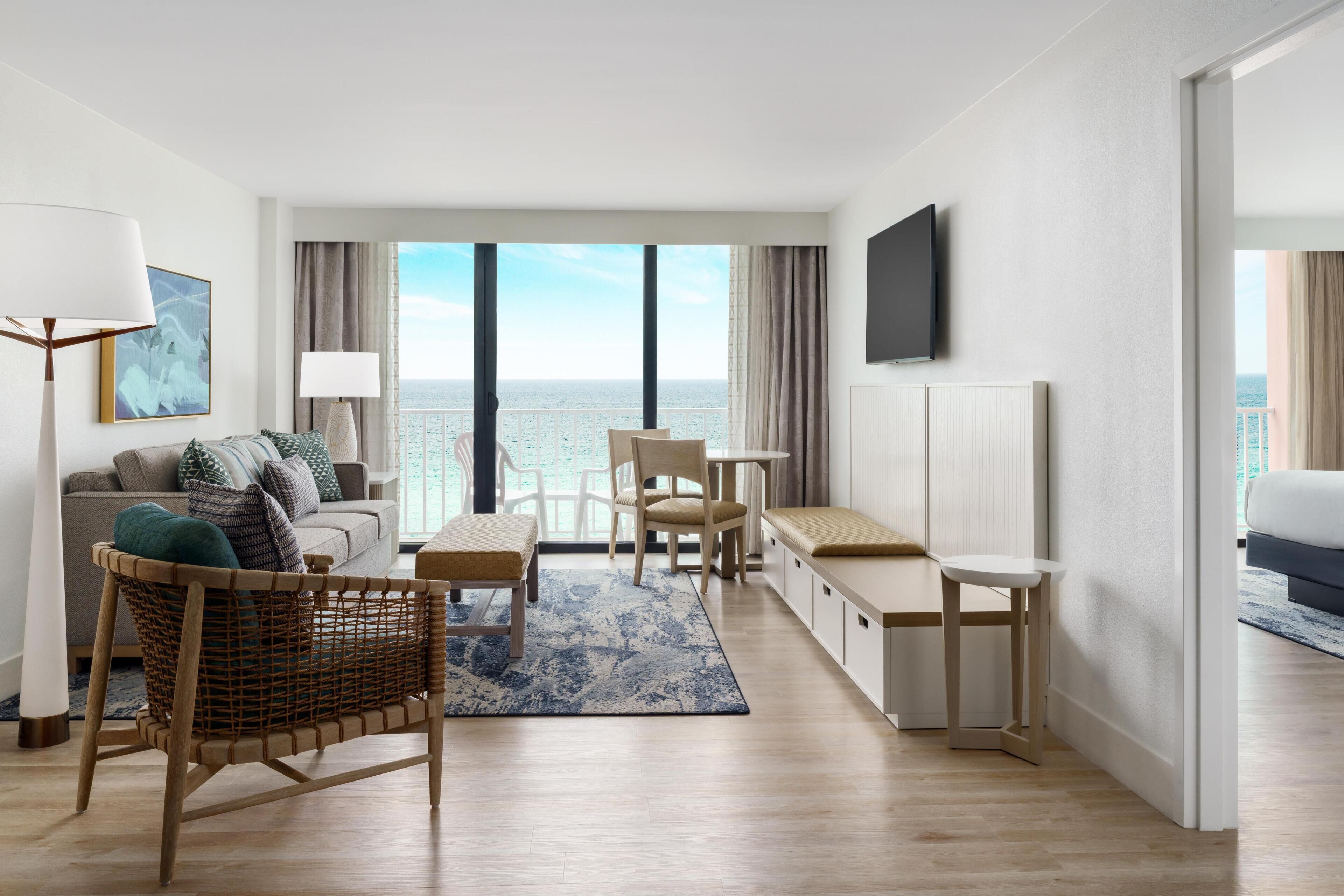 Junior Suite, 1 King Bed, Balcony (Gulf View) | Living area | 50-inch LCD TV with satellite channels, TV, MP3 dock