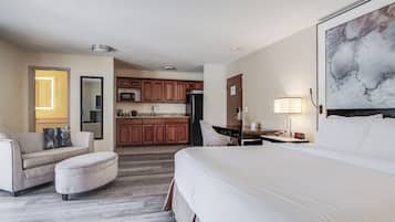 King Suite - Non-Smoking | Pillowtop beds, desk, blackout drapes, iron/ironing board