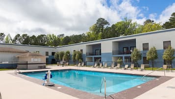 Outdoor pool, pool loungers