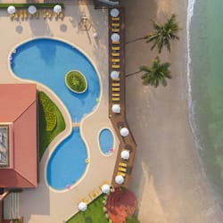 Outdoor pool, pool umbrellas, pool loungers