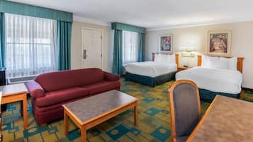 Pillow-top beds, desk, blackout curtains, iron/ironing board