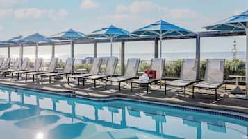 Indoor pool, seasonal outdoor pool, pool umbrellas, sun loungers