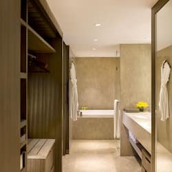 Combined shower/tub, hair dryer, bathrobes, slippers