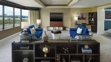 46-inch flat-screen TV with cable channels, TV, pay movies