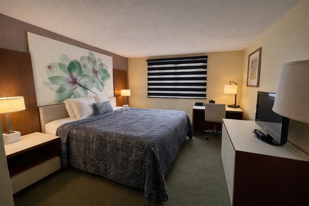 King Standard | Individually furnished, desk, laptop workspace, blackout drapes