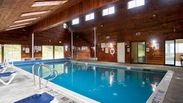 Indoor pool, open 9:00 AM to 9:00 PM, sun loungers