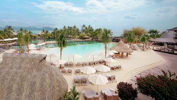 2 outdoor pools, pool umbrellas, pool loungers