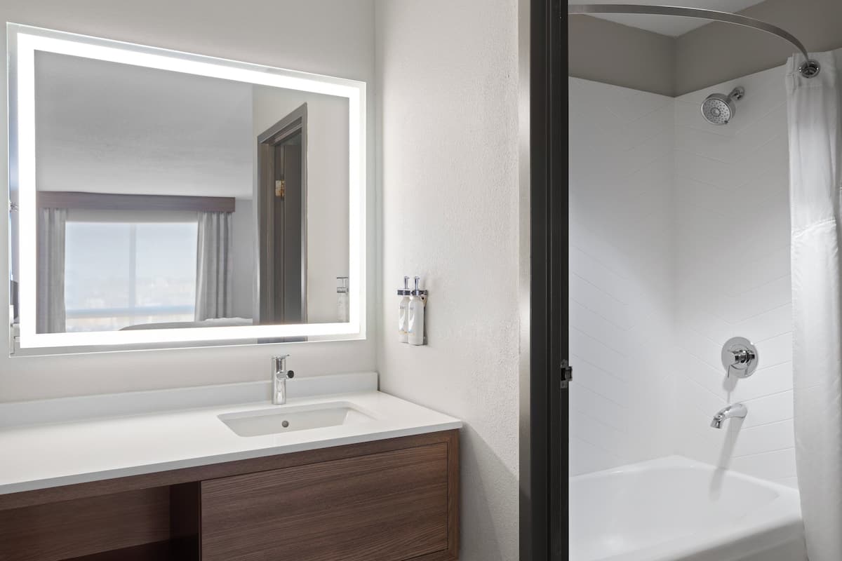 standard room | bathroom | shower, free toiletries, hair dryer, towels
