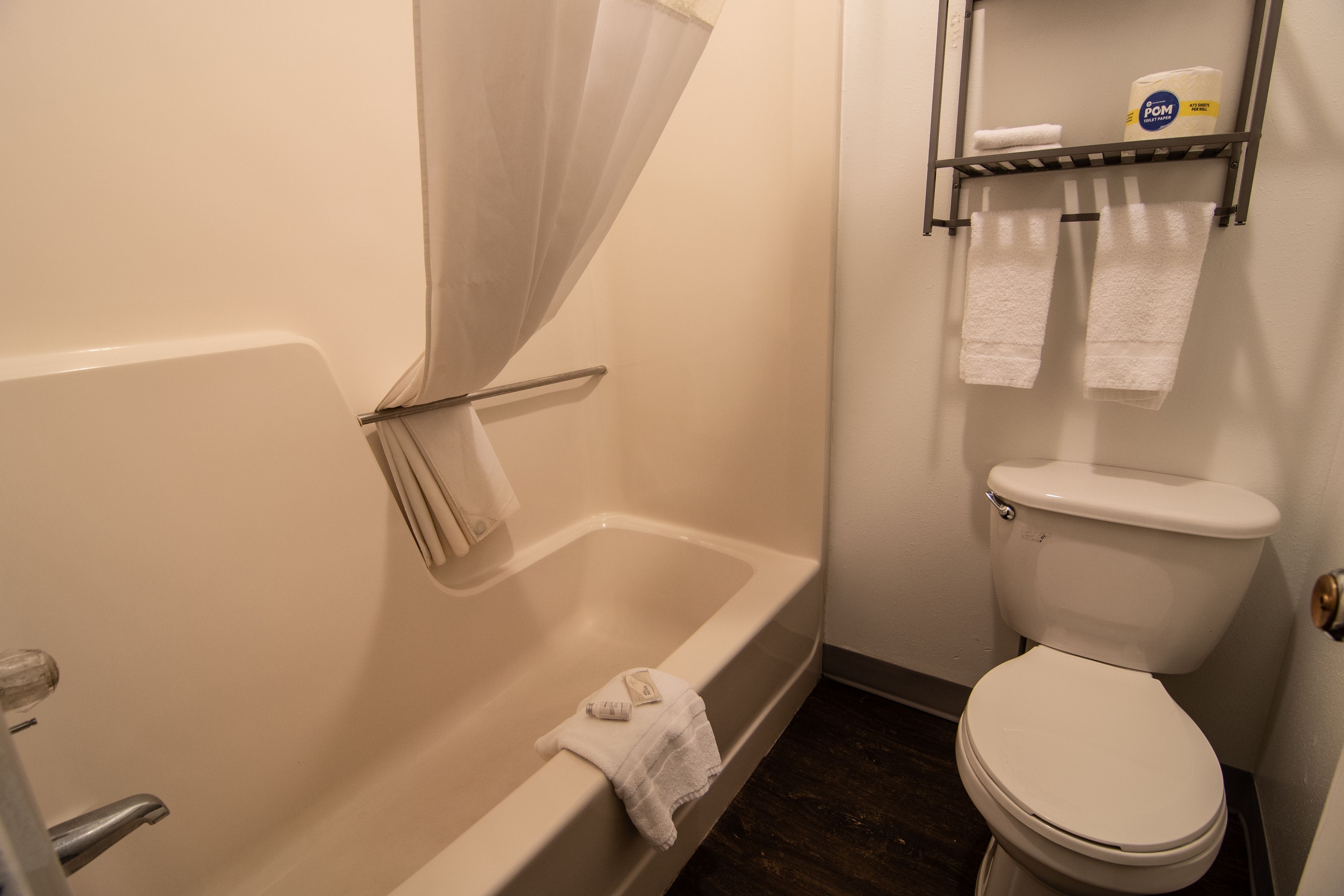 Combined shower/tub, hair dryer, towels