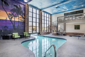 Seasonal outdoor pool, pool umbrellas, pool loungers