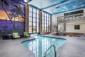 Seasonal outdoor pool, pool umbrellas, pool loungers