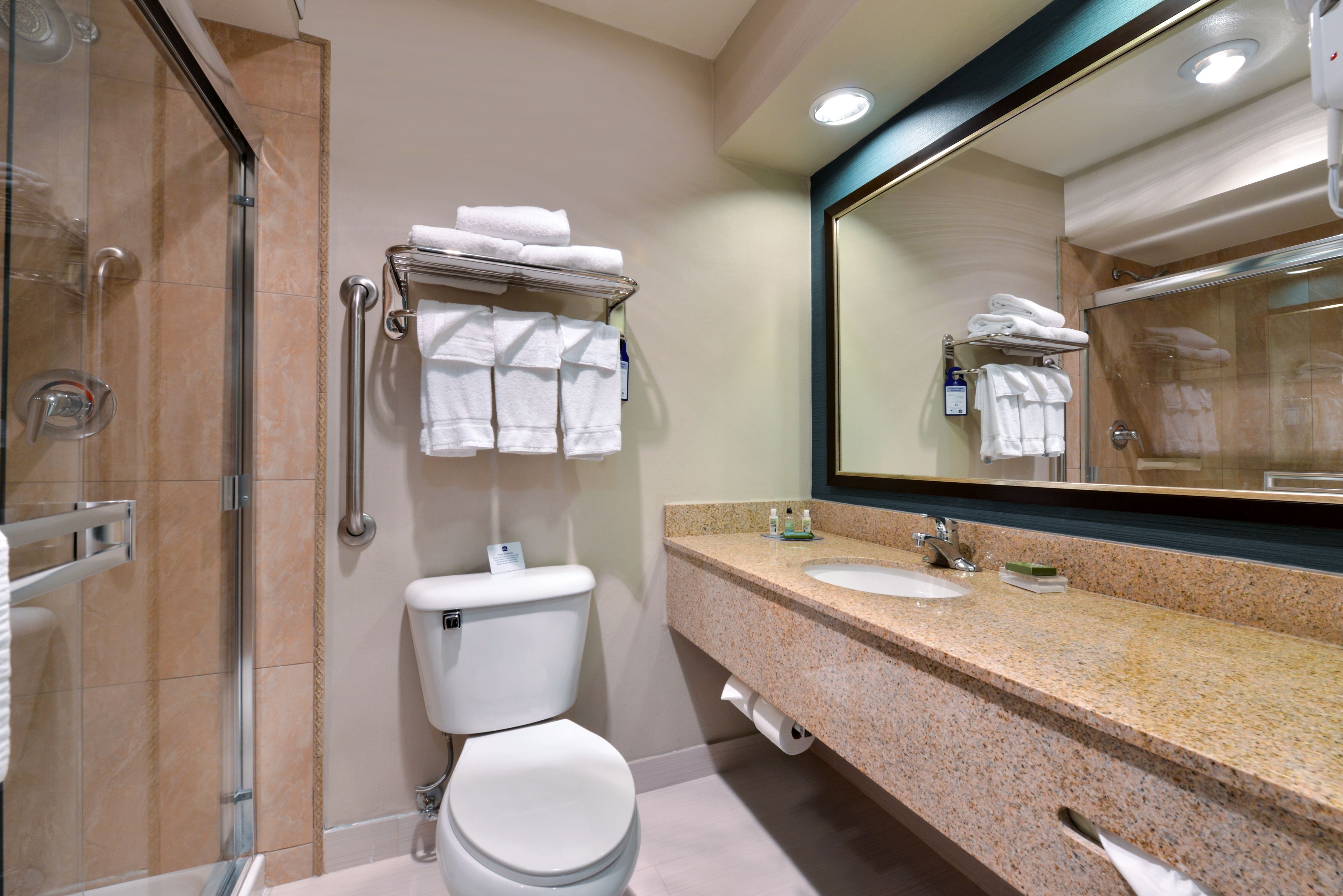 free toiletries, hair dryer, towels, soap