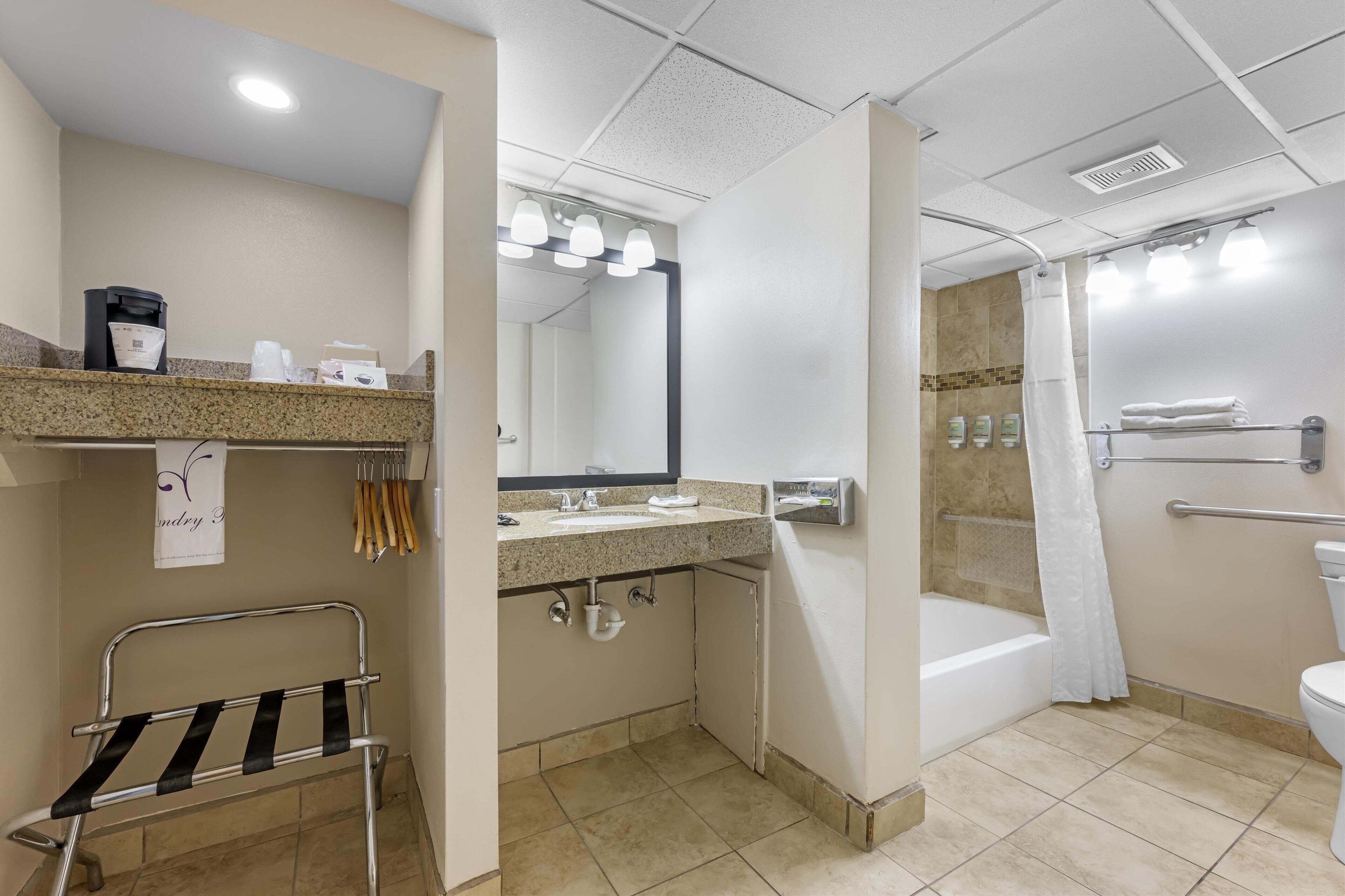standard room, 1 king bed, accessible, bathtub | bathroom | combined shower/bathtub, deep-soaking bathtub, free toiletries