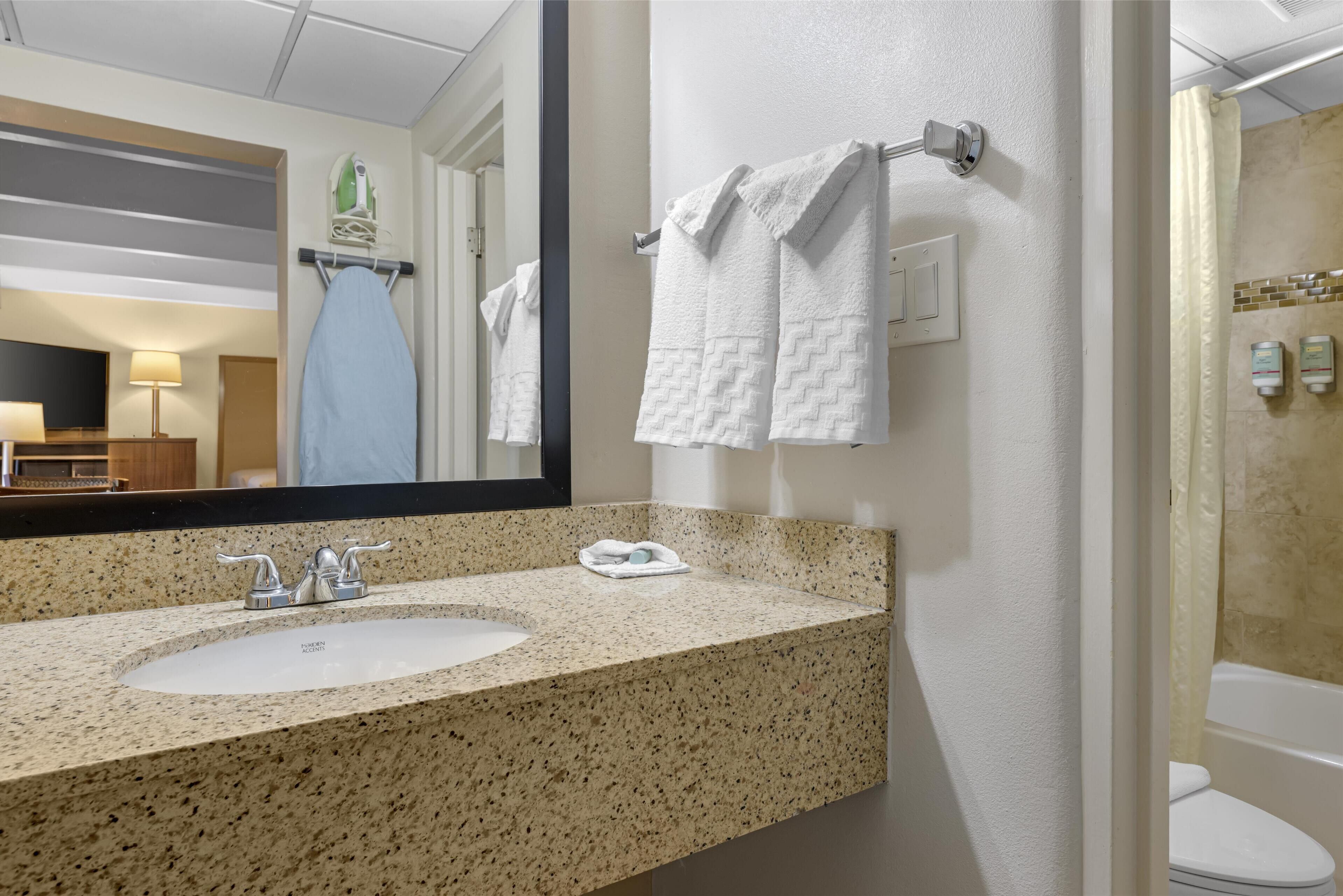 standard room, 2 double beds, non smoking, refrigerator & microwave | bathroom | combined shower/bathtub, deep-soaking bathtub, free toiletries