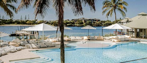 Outdoor pool, pool umbrellas