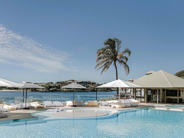 Outdoor pool, pool umbrellas
