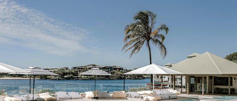 Outdoor pool, pool umbrellas