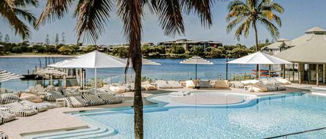 Outdoor pool, pool umbrellas