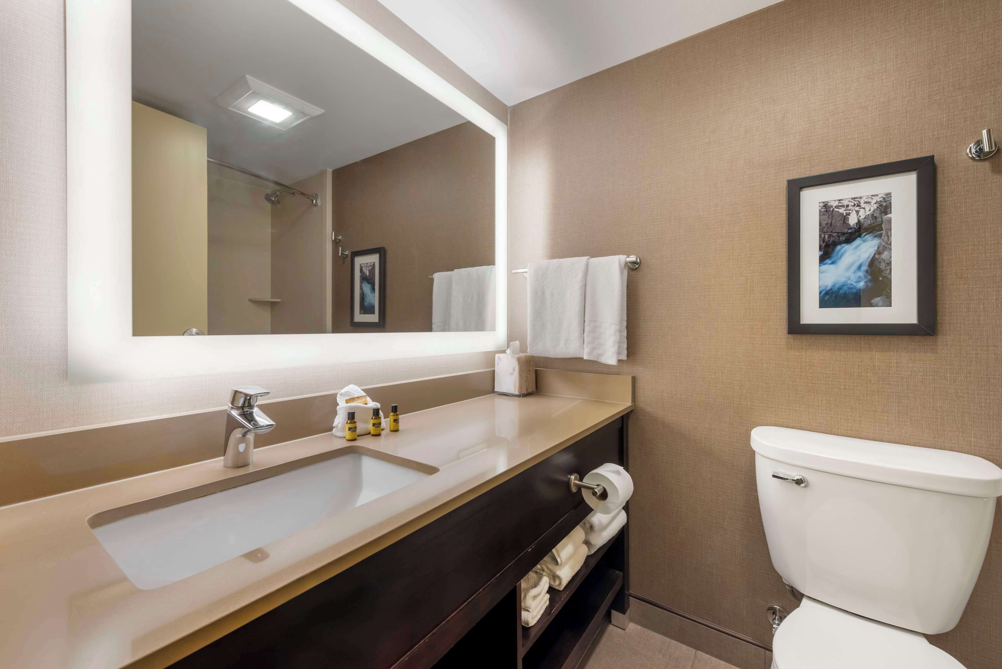 combined shower/bathtub, deep-soaking bathtub, free toiletries