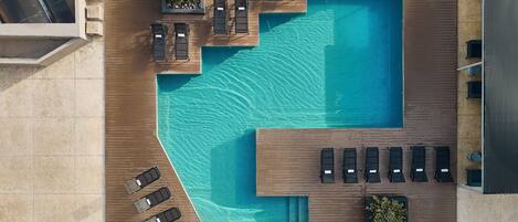 Outdoor pool, sun loungers