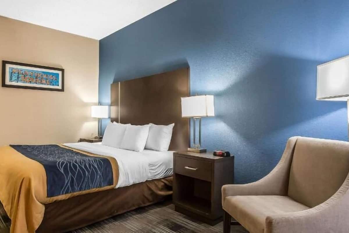 Desk, blackout drapes, soundproofing, iron/ironing board