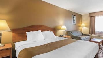 Desk, laptop workspace, blackout curtains, iron/ironing board