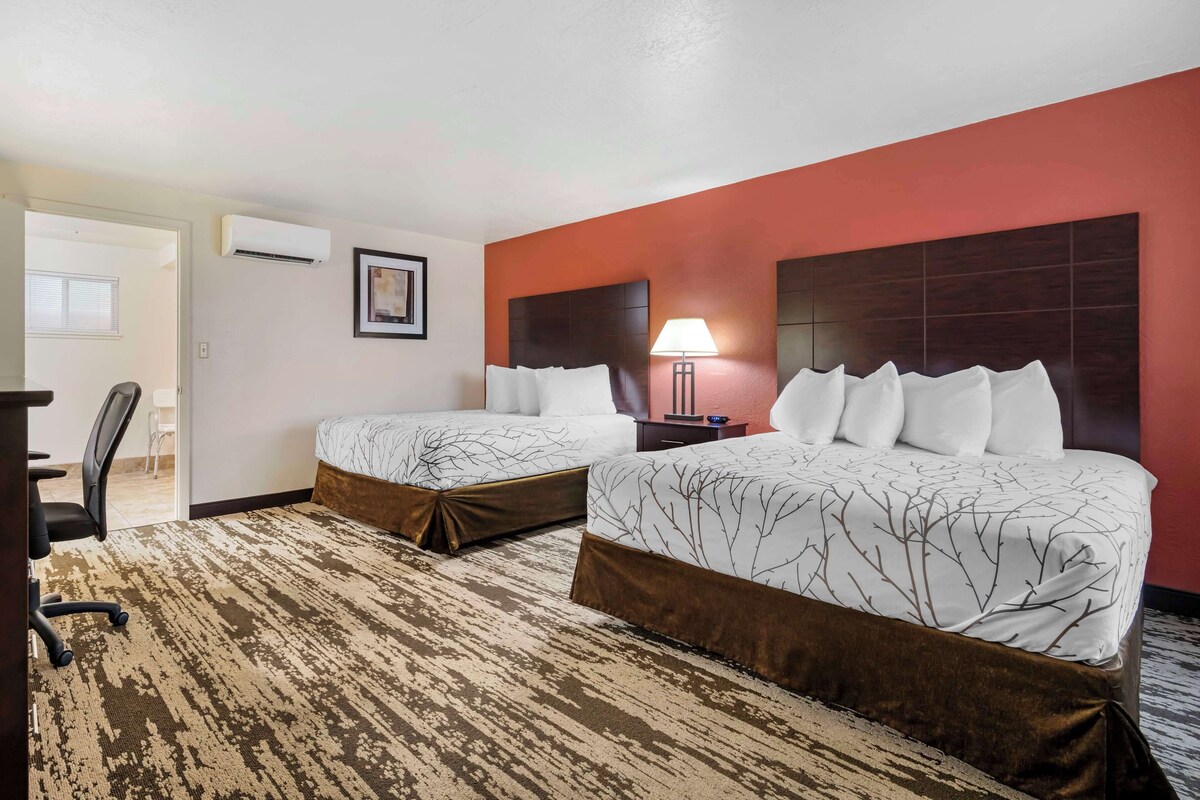 Standard Room, 2 Queen Beds, Accessible, Refrigerator & Microwave | In-room safe, desk, laptop workspace, blackout drapes