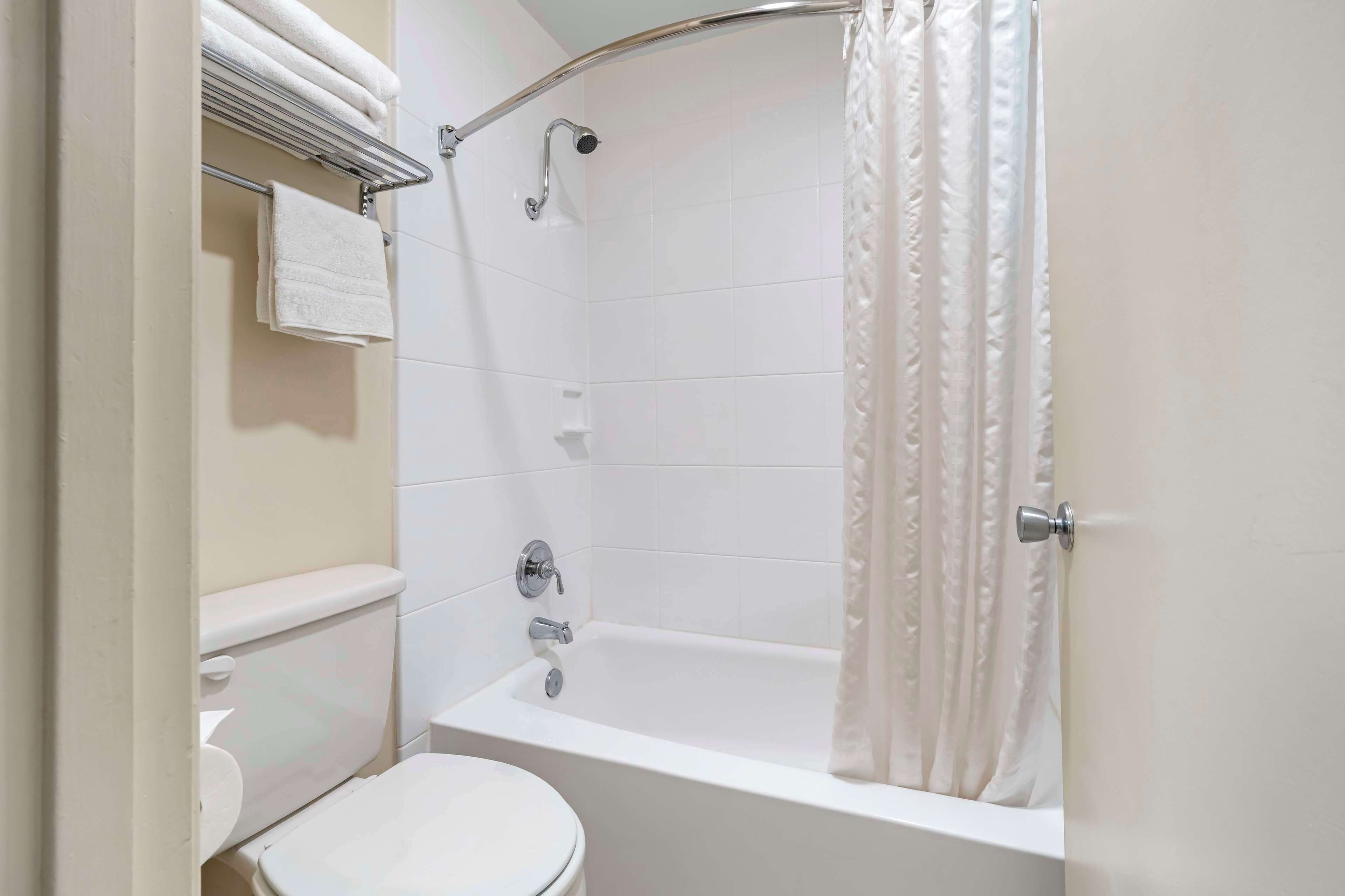 standard room, 1 king bed, non smoking, refrigerator & microwave (larger room) | bathroom | combined shower/bathtub, free toiletries, hair dryer, towels