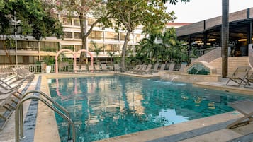 3 outdoor pools, open 8 AM to 8:00 PM, free cabanas, pool umbrellas