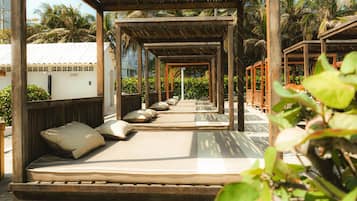 Beach nearby, black sand, sun-loungers, beach umbrellas