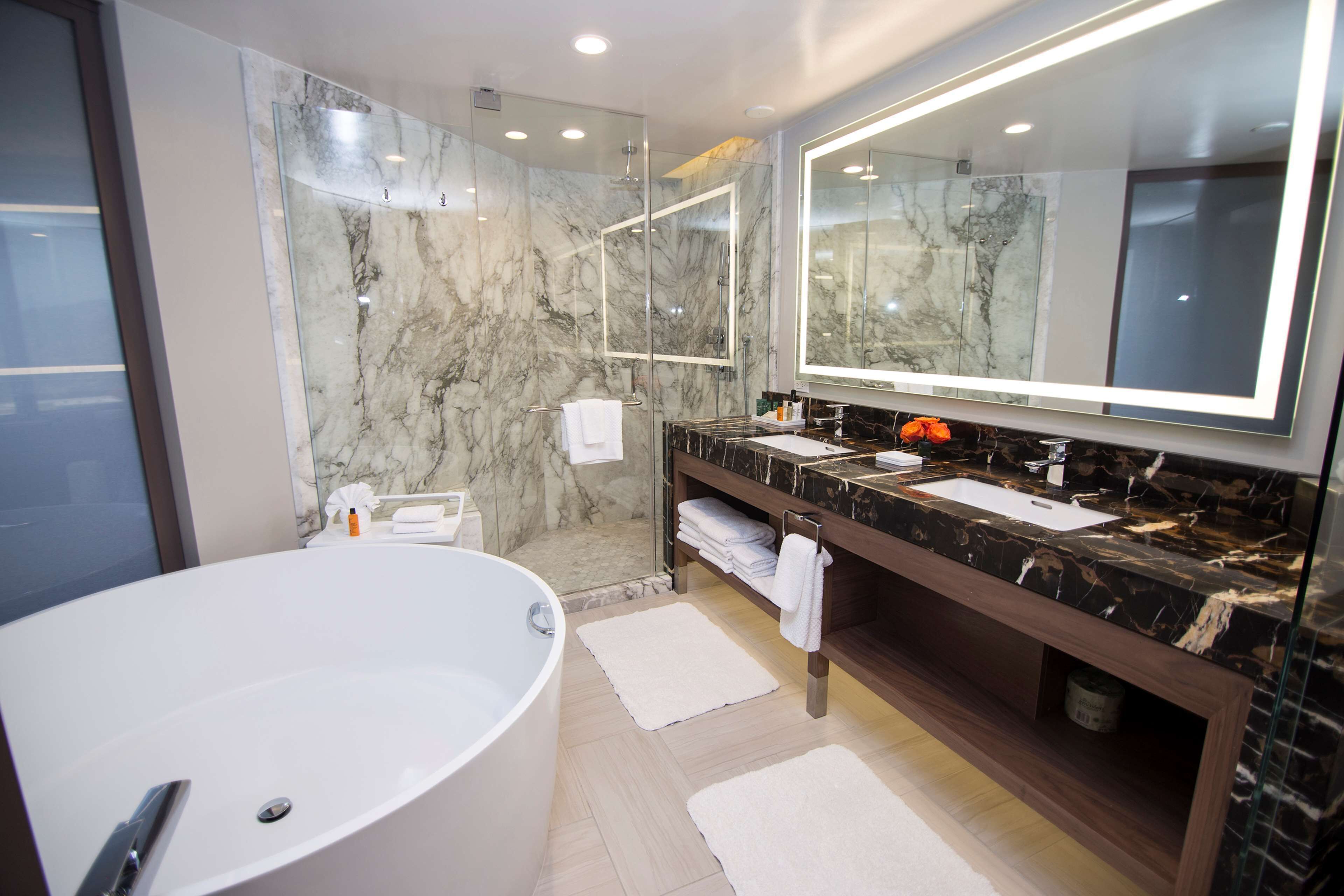 eco-friendly toiletries, hair dryer, towels