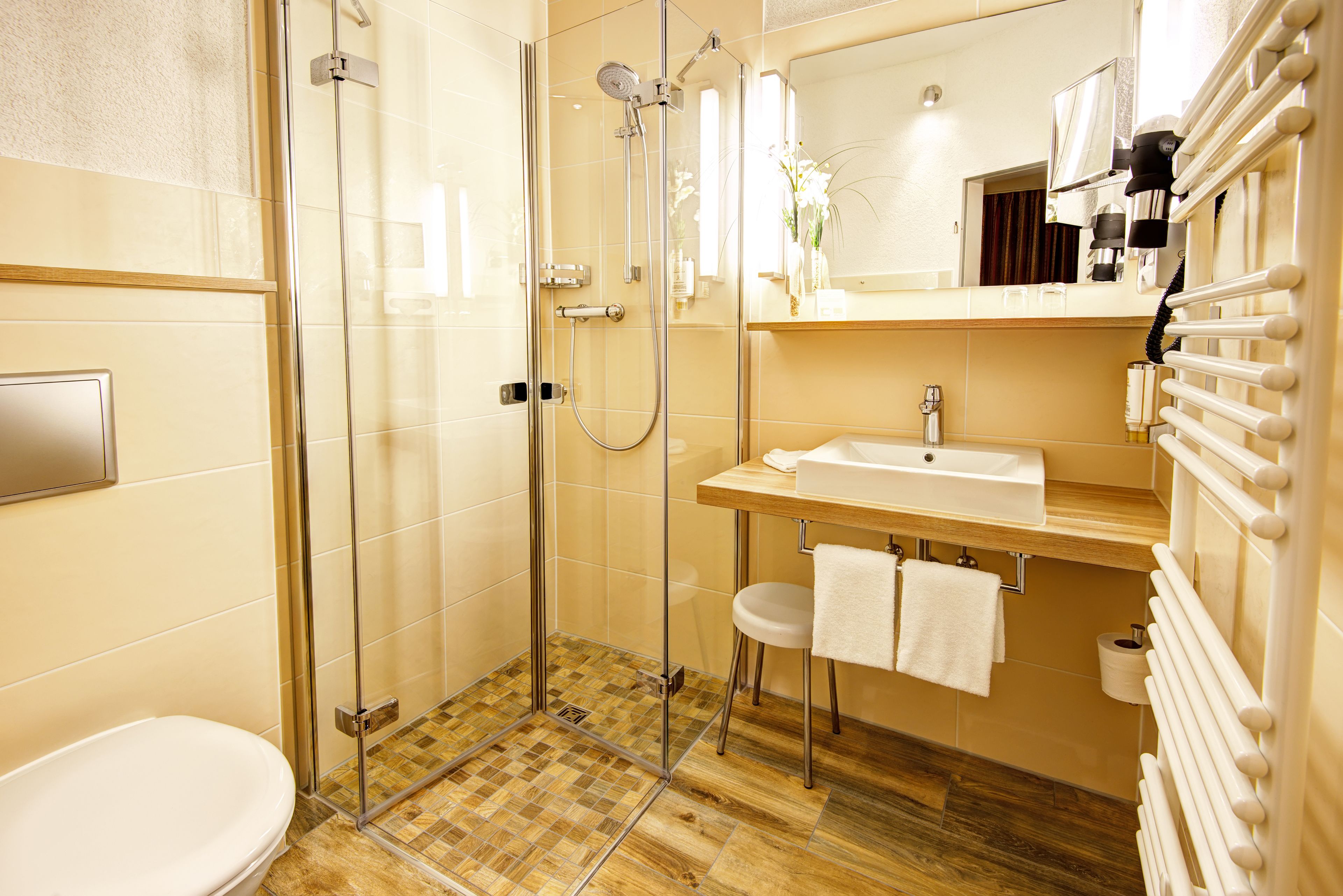 free toiletries, hair dryer, towels