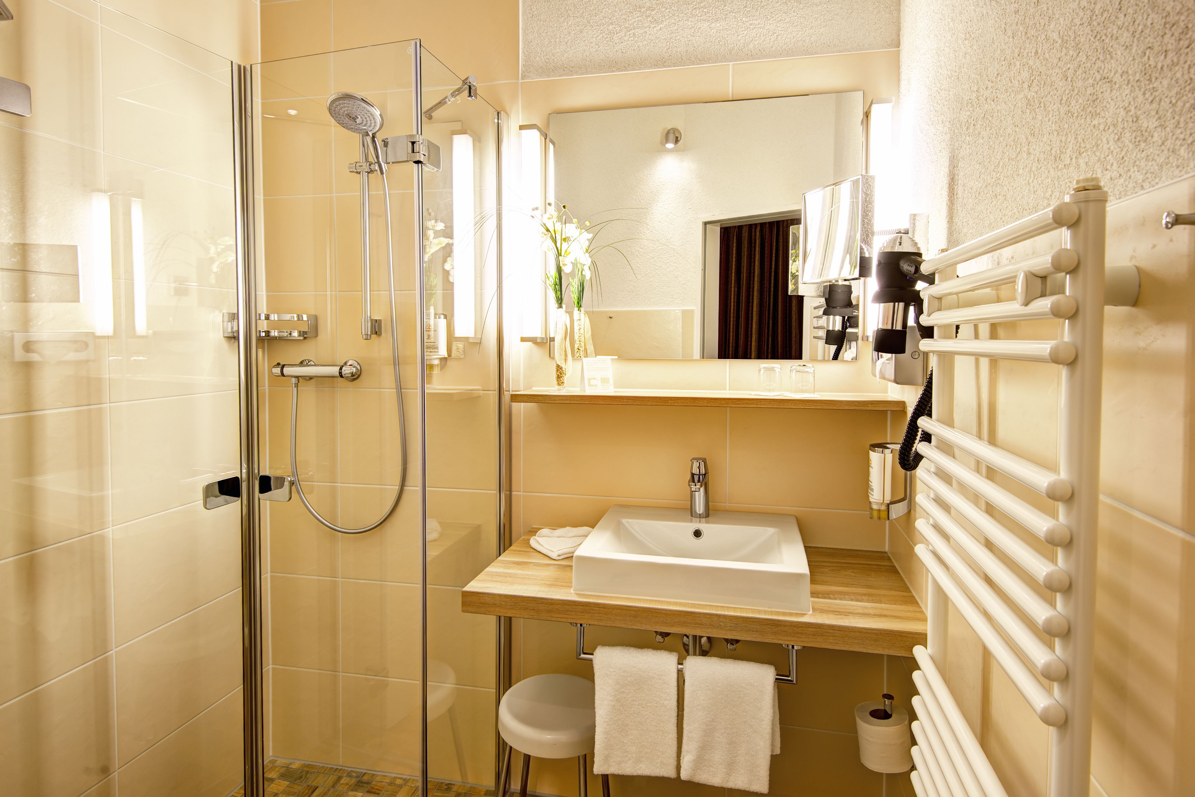 free toiletries, hair dryer, towels