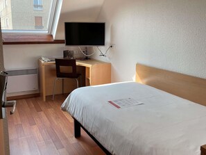 Hypo-allergenic bedding, desk, blackout curtains, soundproofing